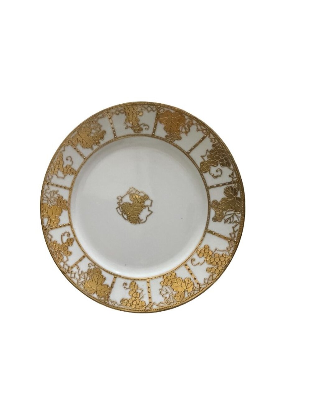 Antique Nippon Hand Painted Porcelain Salad Plate Gold Grape Vine Design 8.5"
